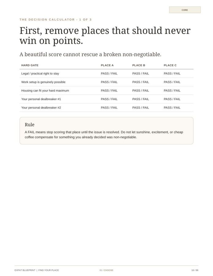 The Decision Calculator worksheet